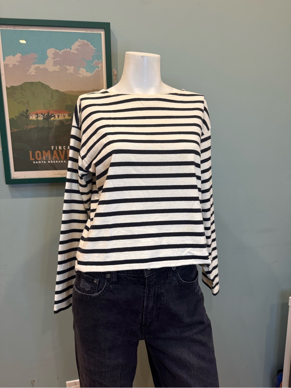 Everlane Black & White Striped Long-Sleeve Boatneck Top